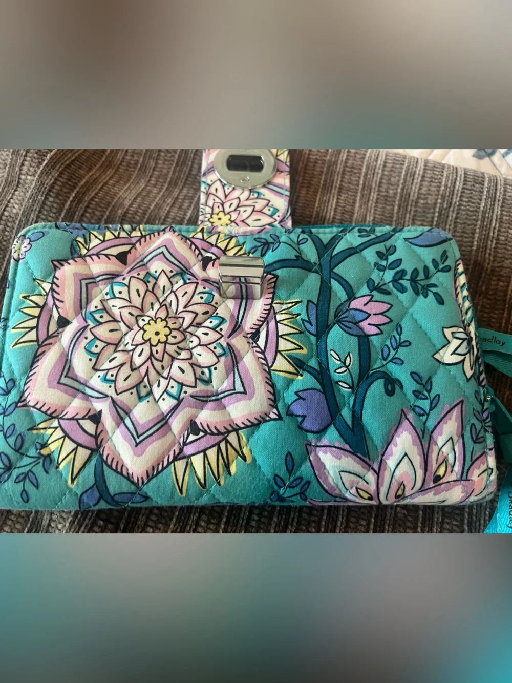 Vera Bradley Teal Floral Quilted Wallet with Turn-Lock